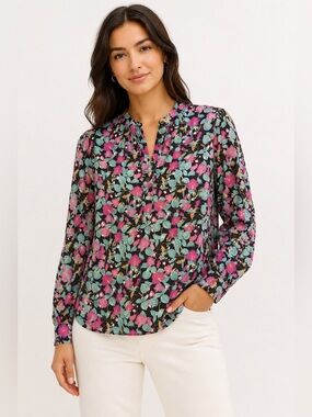 Roller Rabbit Manusa Glenda Grandma-chic Floral Popover with Balloon Sleeves